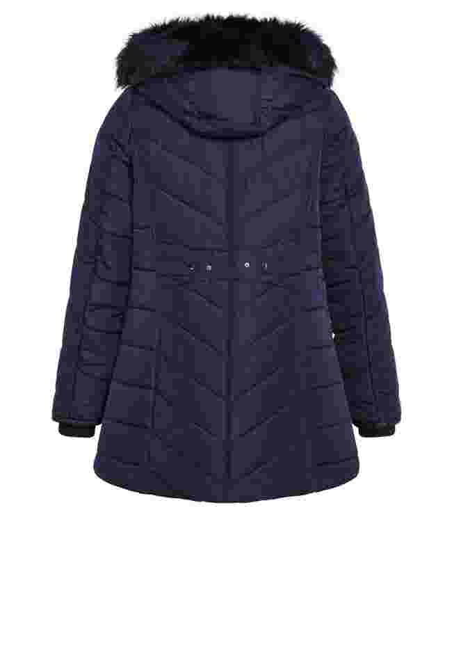 Chevron Faux Fur Hood Long Puffer Coat image number 5