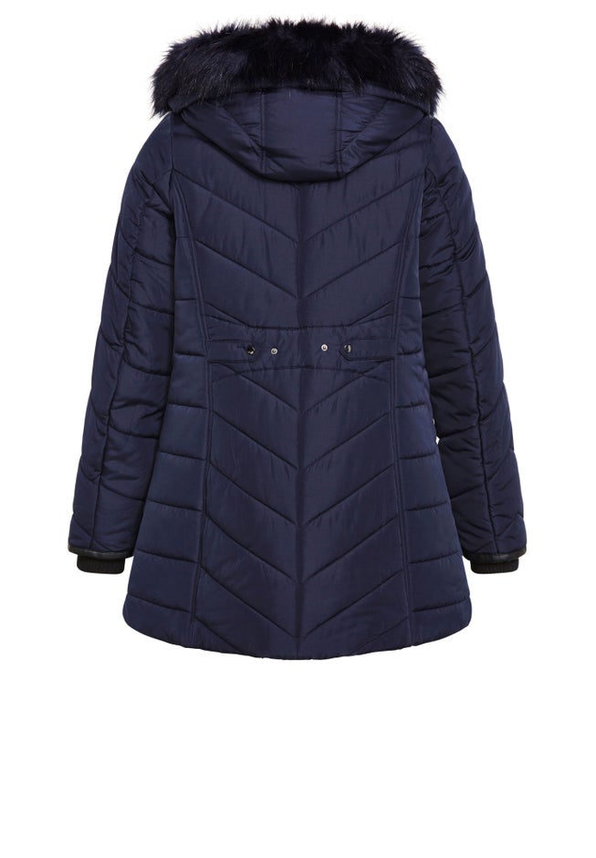 Chevron Faux Fur Hood Long Puffer Coat image number 5