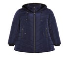 Chevron Faux Fur Hood Long Puffer Coat image number null