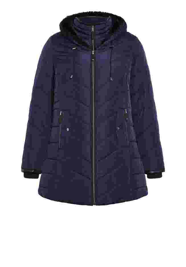Chevron Faux Fur Hood Long Puffer Coat image number 6