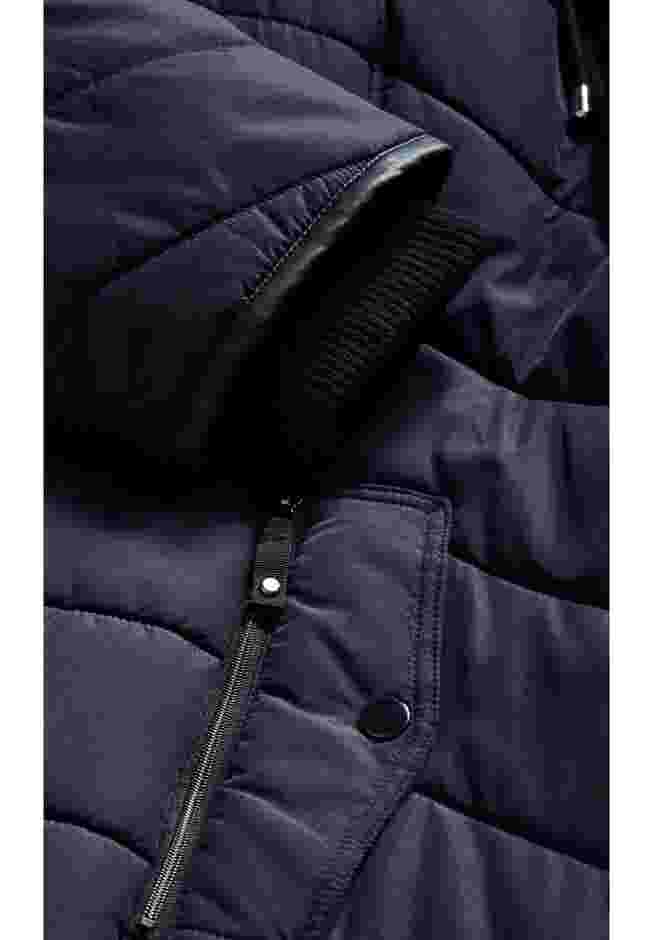 Chevron Faux Fur Hood Long Puffer Coat image number 8