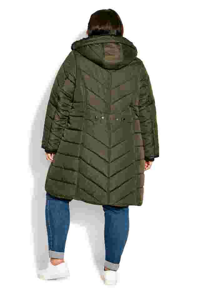 Chevron Faux Fur Hood Long Puffer Coat image number 1