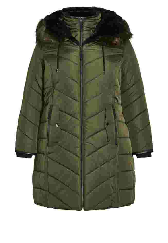 Chevron Faux Fur Hood Long Puffer Coat image number 2