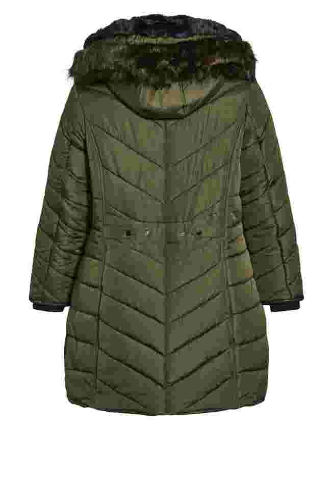 Chevron Faux Fur Hood Long Puffer Coat image number 3