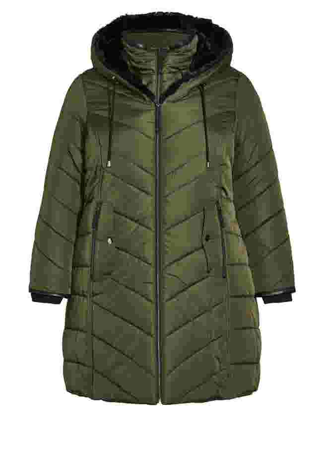 Chevron Faux Fur Hood Long Puffer Coat image number 4