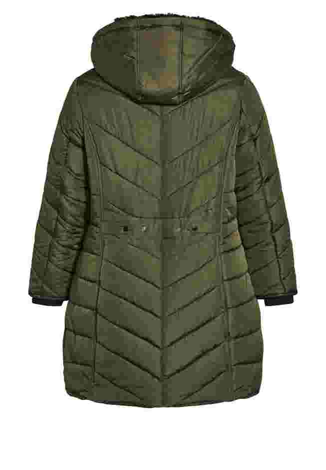 Chevron Faux Fur Hood Long Puffer Coat image number 5