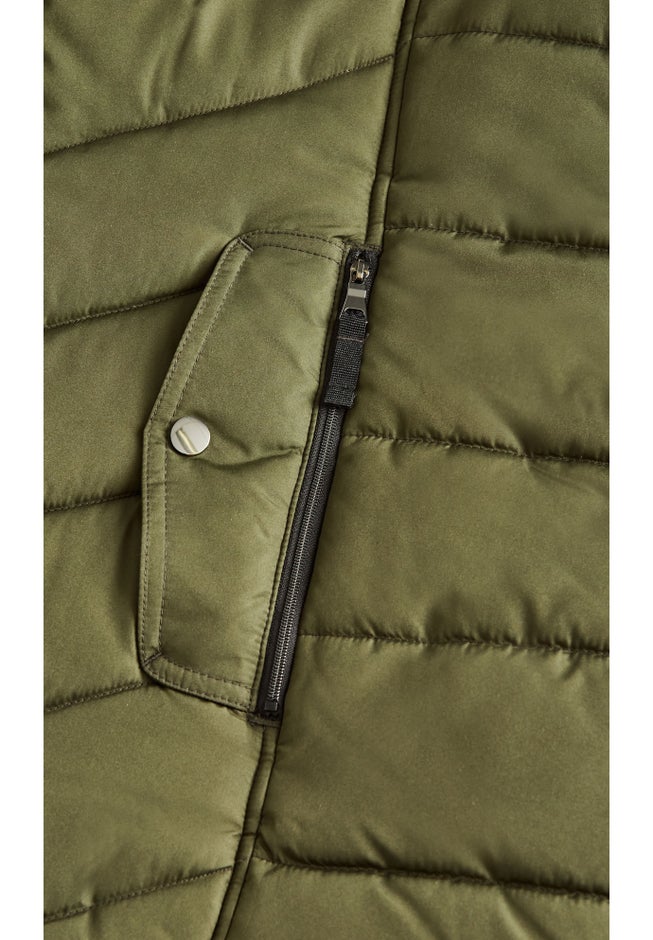 Chevron Faux Fur Hood Long Puffer Coat image number 6