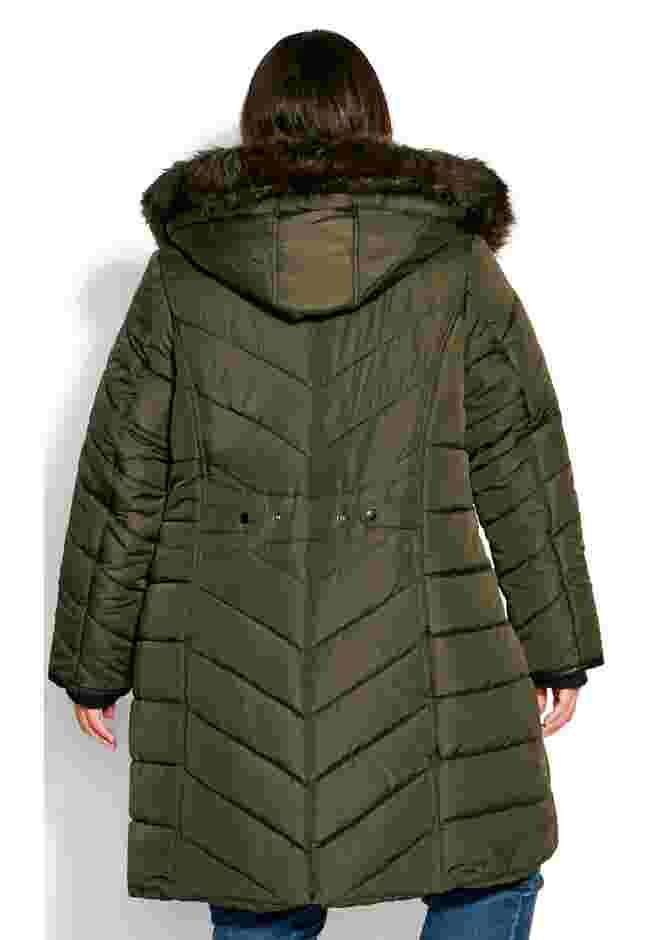 Chevron Faux Fur Hood Long Puffer Coat image number 10