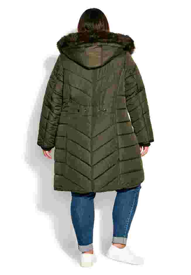 Chevron Faux Fur Hood Long Puffer Coat image number 11