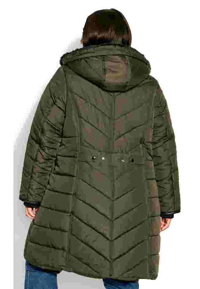Chevron Faux Fur Hood Long Puffer Coat image number 14
