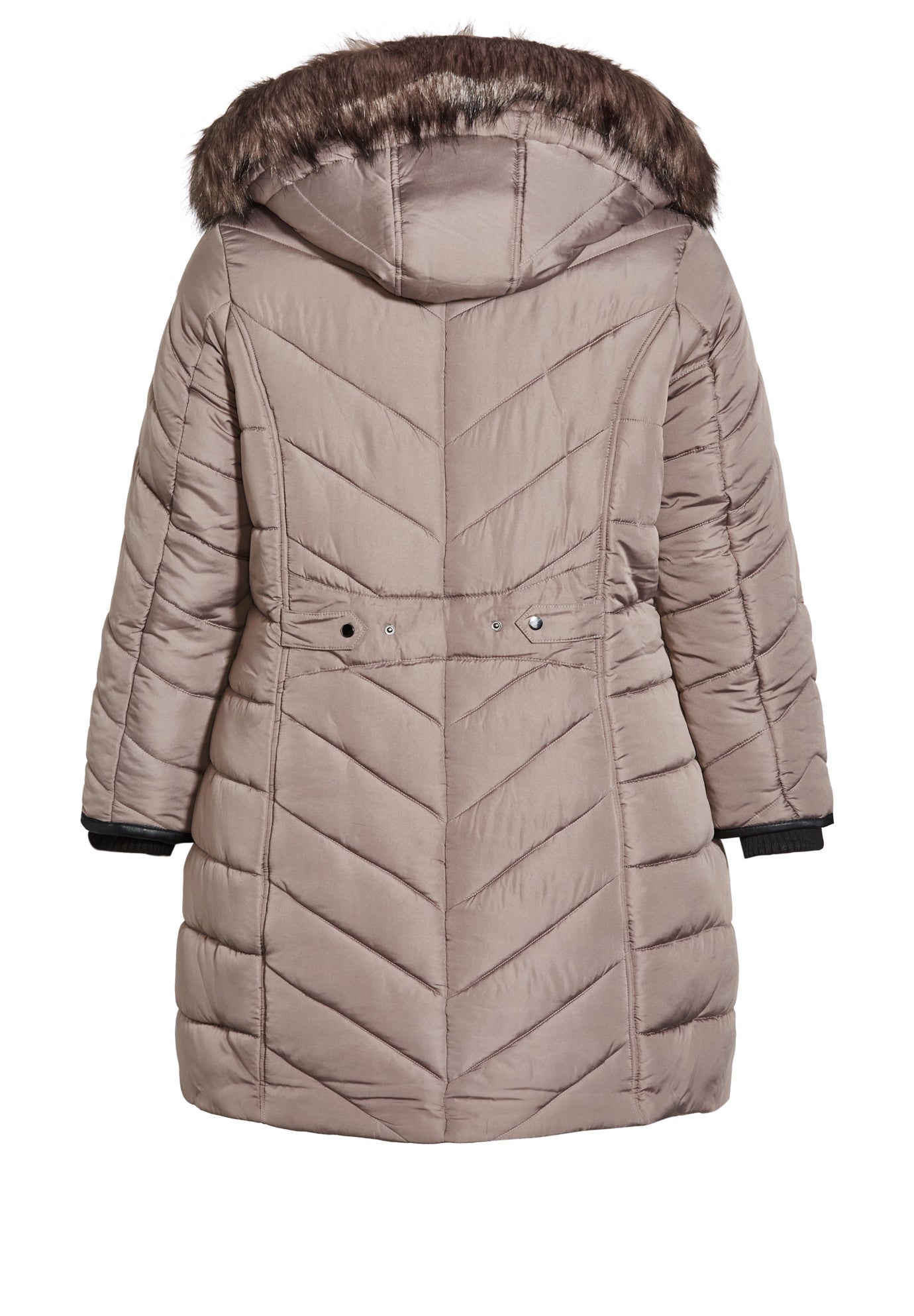 Chevron Faux Fur Hood Long Puffer Coat image number 1