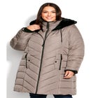 Chevron Faux Fur Hood Long Puffer Coat image number null