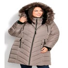 Chevron Faux Fur Hood Long Puffer Coat image number null