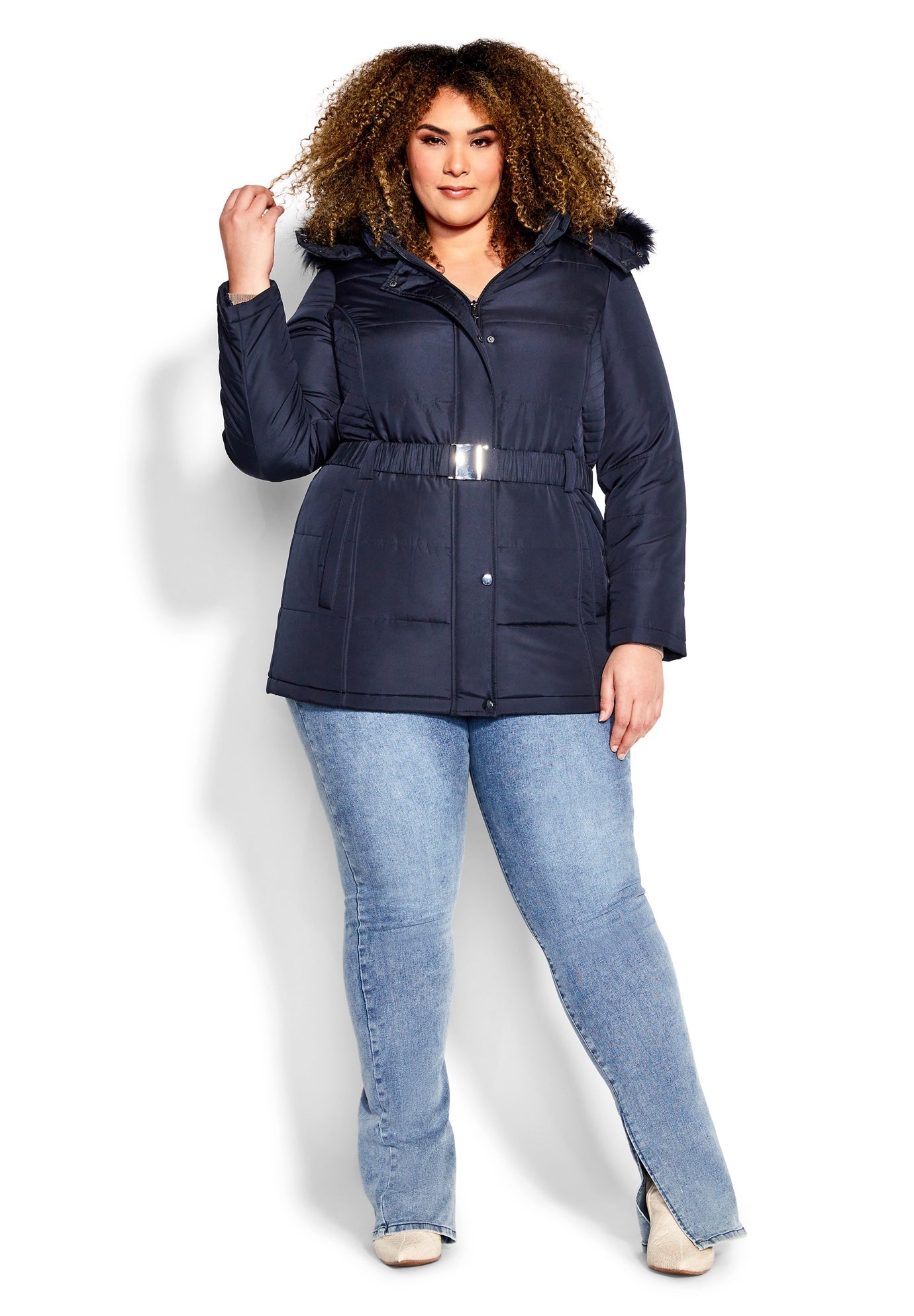 Belted Hood Puffer Coat image number 6