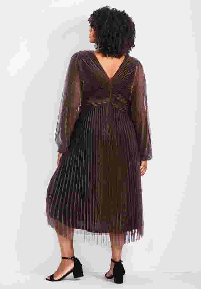 Pleated Plisse Blouson Sleeve Dress image number 1