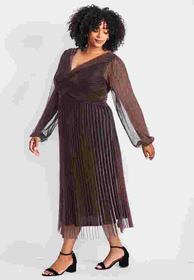 Pleated Plisse Blouson Sleeve Dress image number 2
