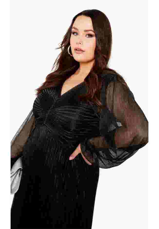 Pleated Plisse Blouson Sleeve Dress image number 2