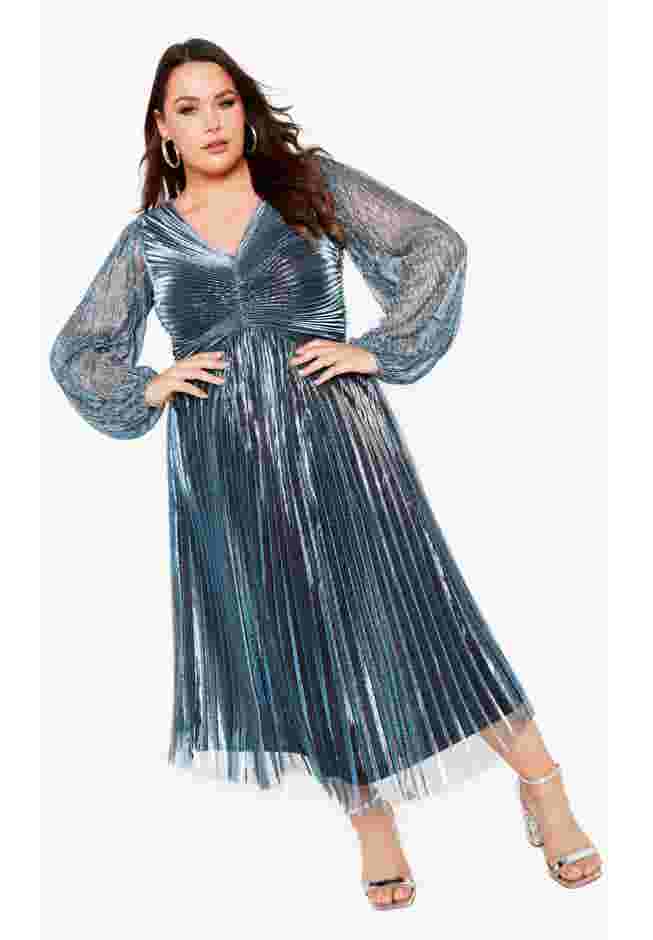 Pleated Plisse Blouson Sleeve Dress image number 1