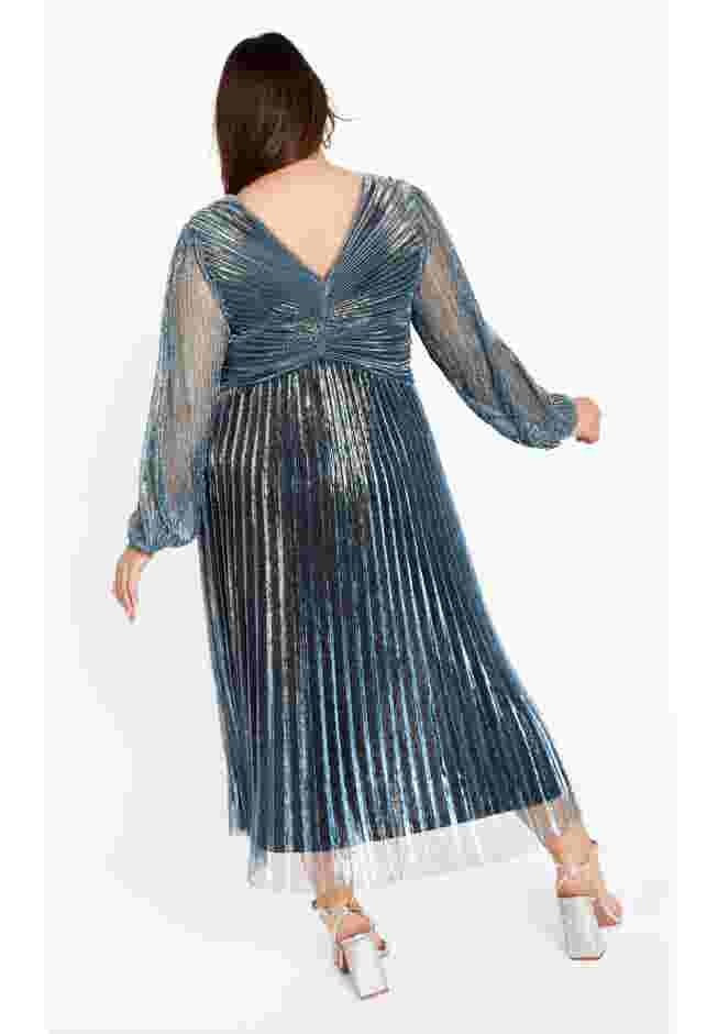 Pleated Plisse Blouson Sleeve Dress image number 2