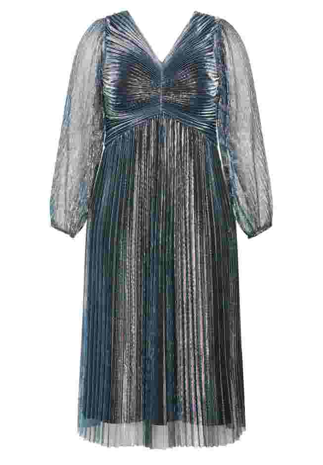 Pleated Plisse Blouson Sleeve Dress image number 3