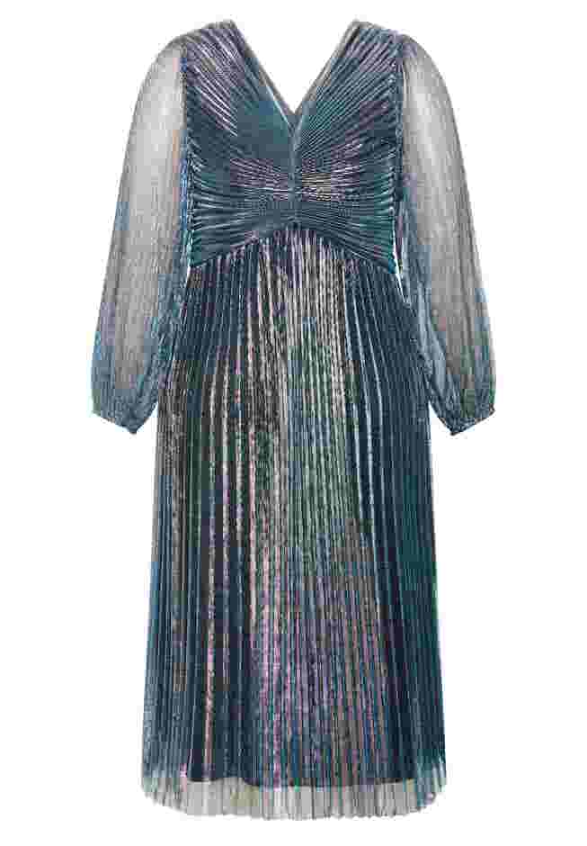Pleated Plisse Blouson Sleeve Dress image number 4
