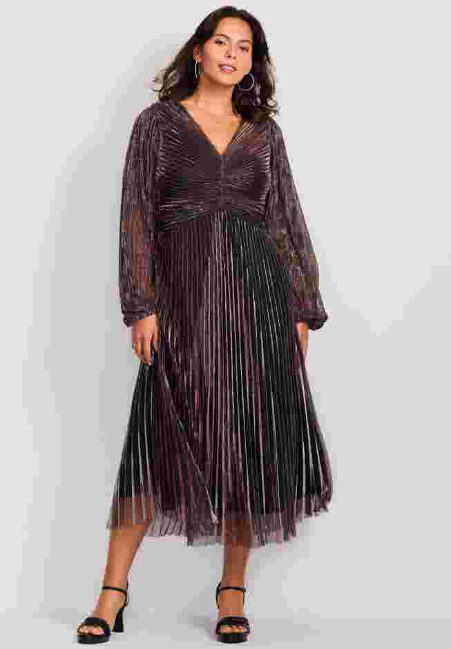Pleated Plisse Blouson Sleeve Dress image number 0