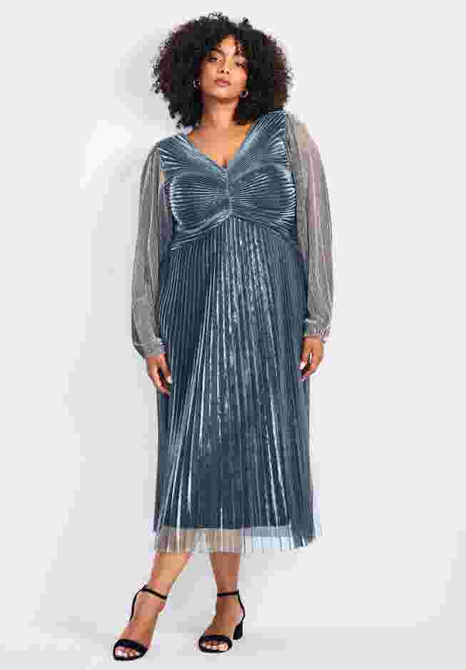 Pleated Plisse Blouson Sleeve Dress image number 0