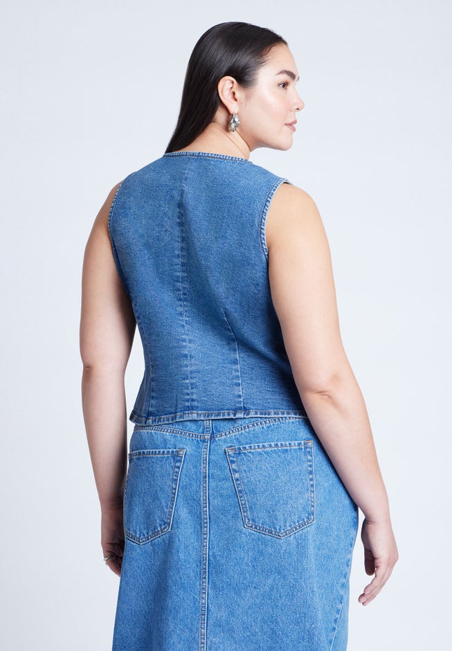 Tie Front Denim Vest image number 1