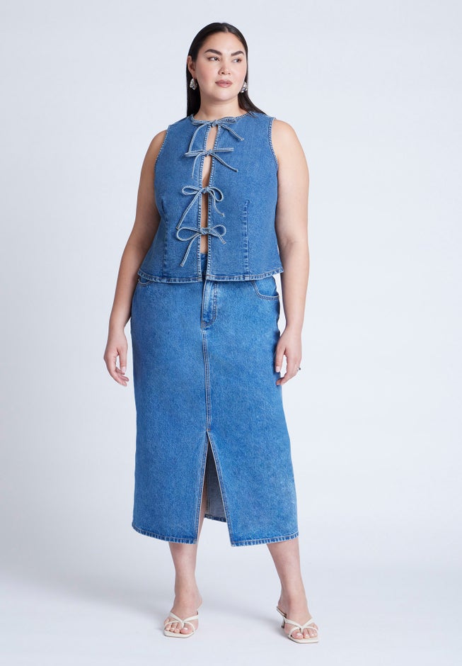 Tie Front Denim Vest image number 2