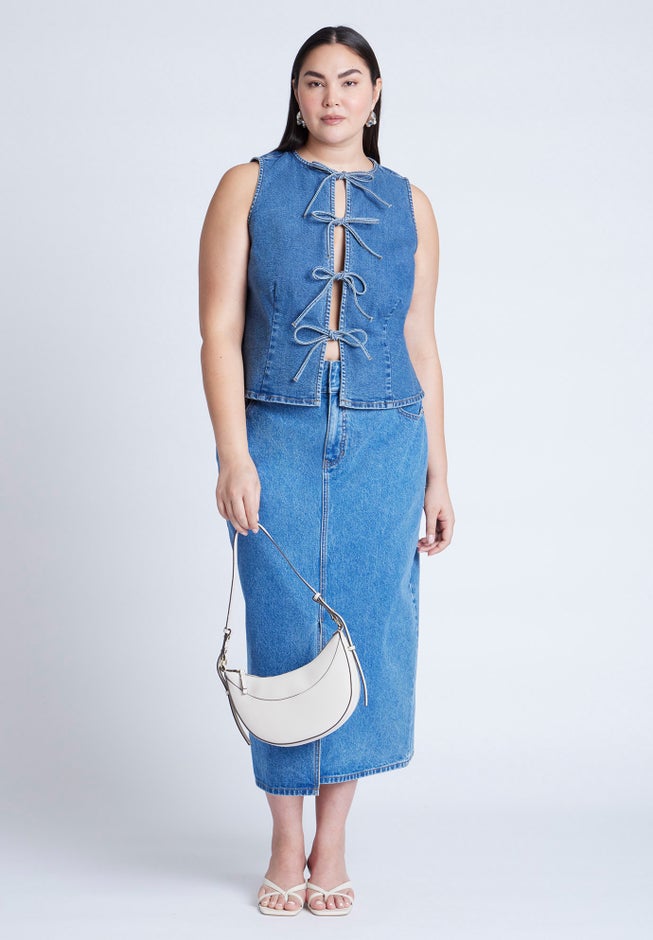 Tie Front Denim Vest image number 3