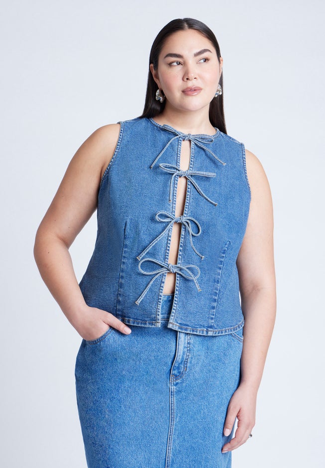 Tie Front Denim Vest image number 0