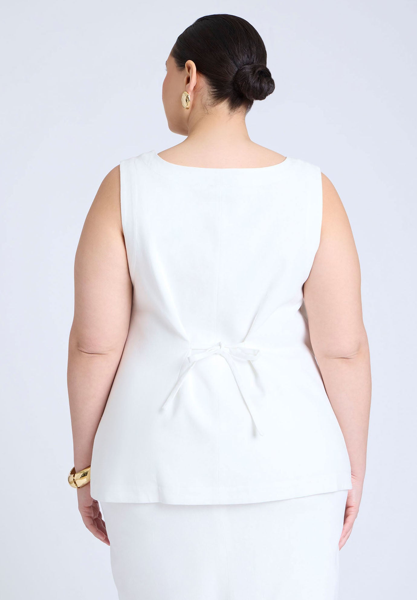  Square Neck Scoop Hem Linen Blend Vest  image number 1