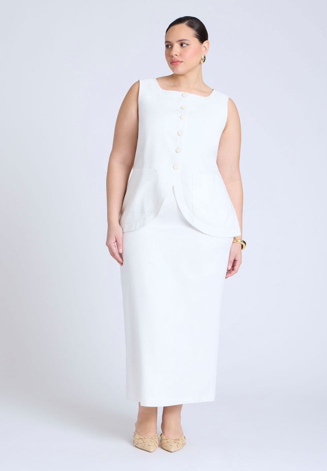  Square Neck Scoop Hem Linen Blend Vest  image number 2