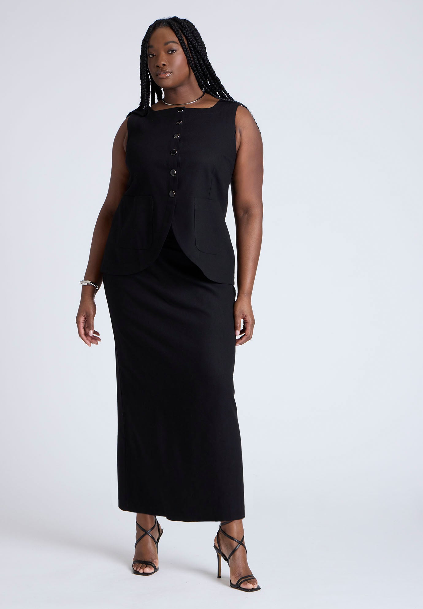  Square Neck Scoop Hem Linen Blend Vest  image number 2