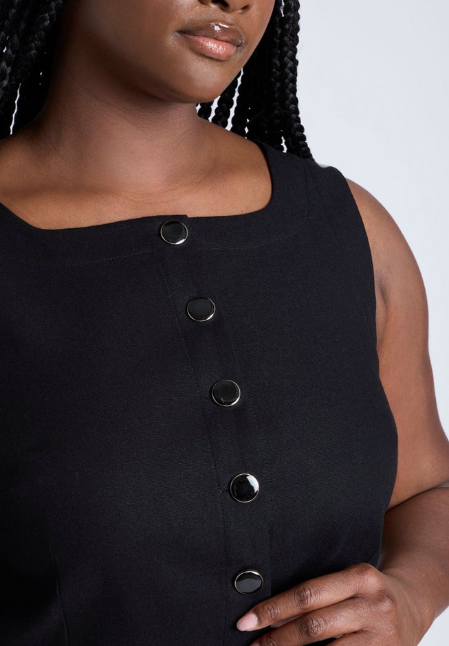  Square Neck Scoop Hem Linen Blend Vest  image number 3