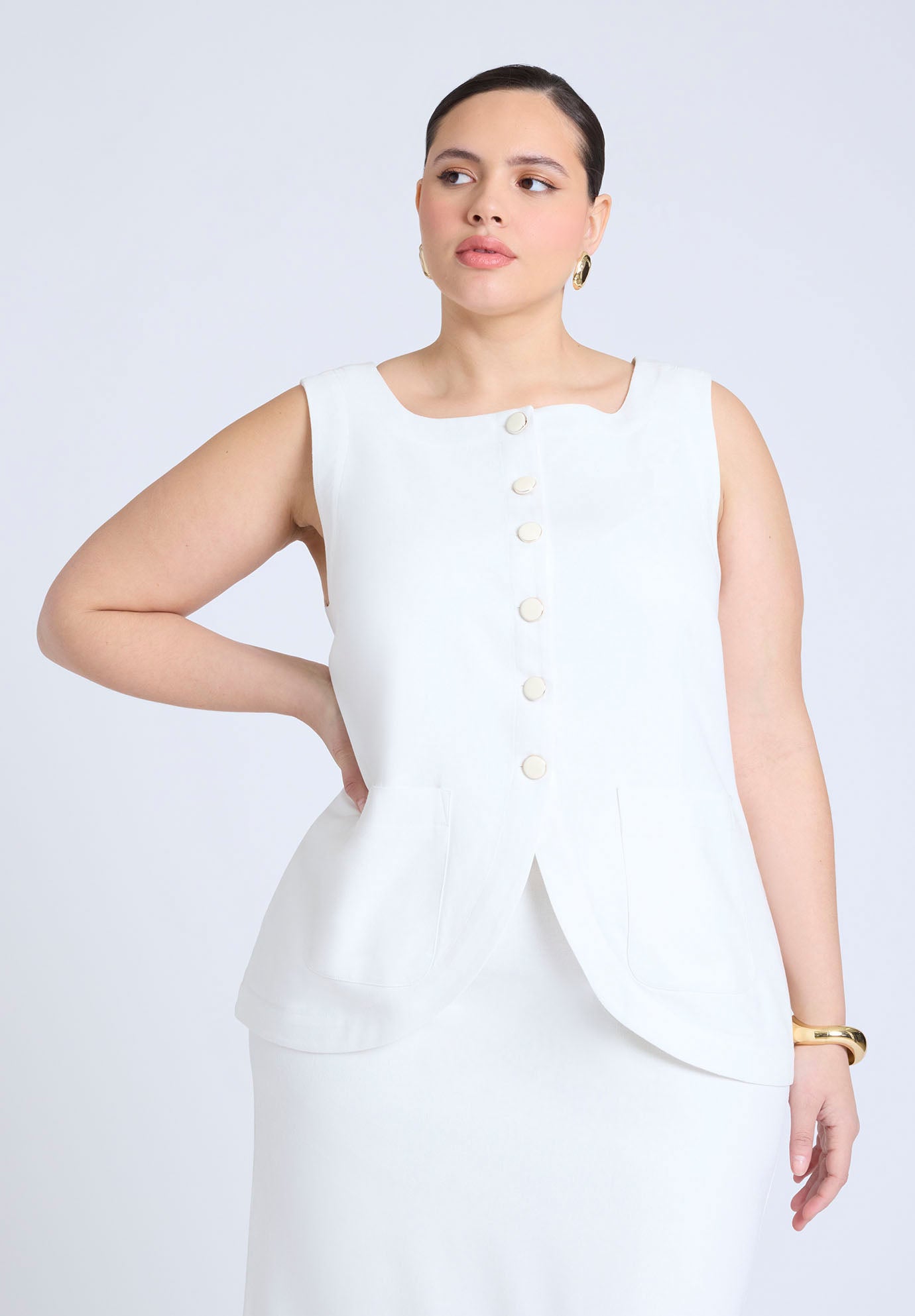  Square Neck Scoop Hem Linen Blend Vest  image number 0