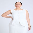  Square Neck Scoop Hem Linen Blend Vest  image number null