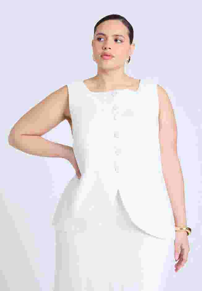  Square Neck Scoop Hem Linen Blend Vest  image number 0