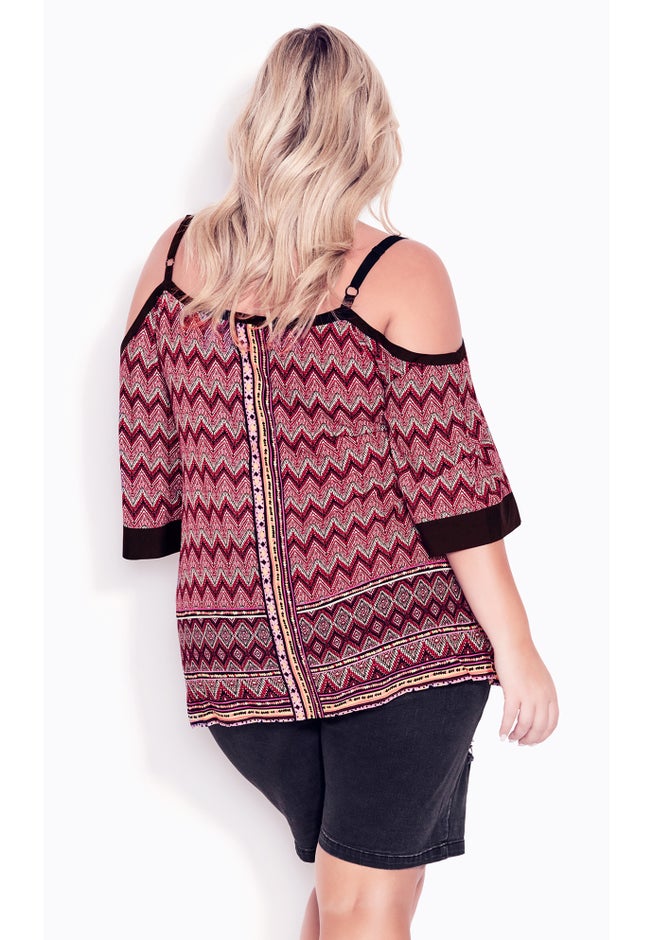 Daisy Cold Shoulder Border Top image number 1