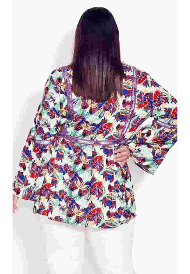 Boho Bell Sleeve Tier Sharkbite Hem Top image number 1