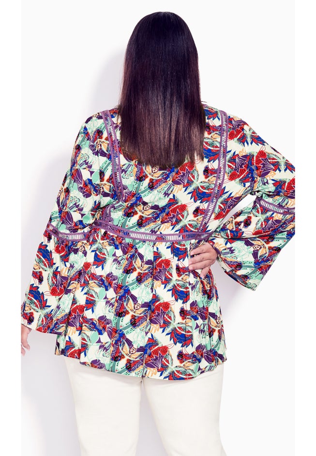 Boho Bell Sleeve Tier Sharkbite Hem Top image number null
