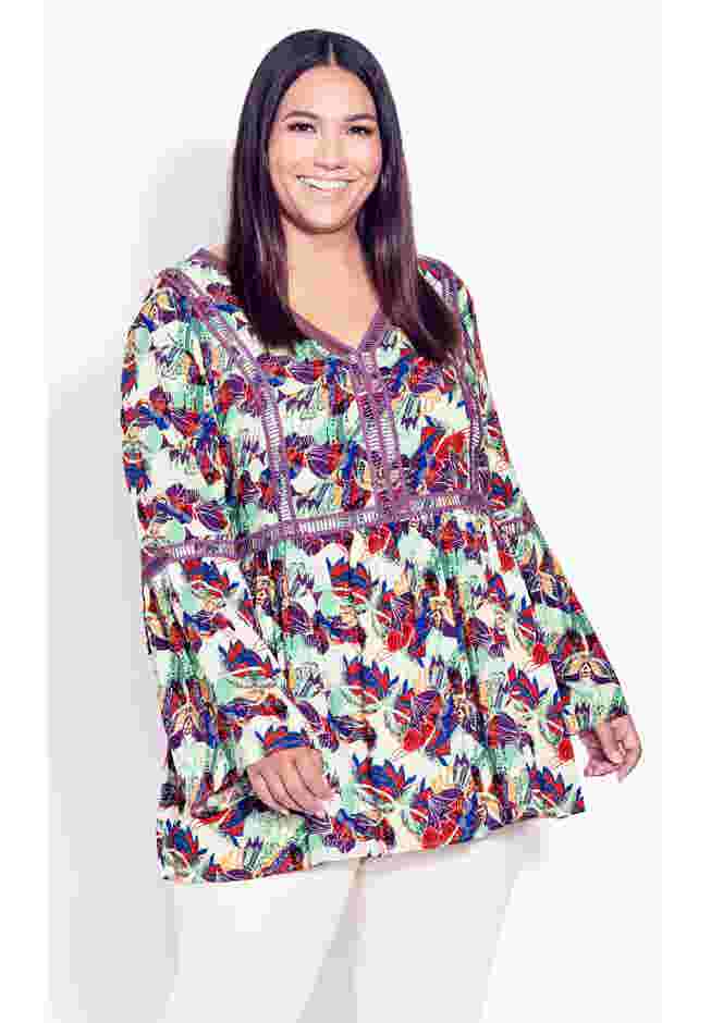 Boho Bell Sleeve Tier Sharkbite Hem Top image number 3