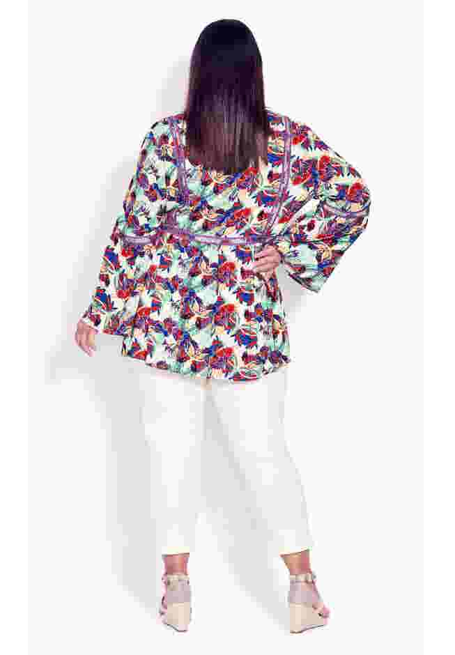Boho Bell Sleeve Tier Sharkbite Hem Top image number 4