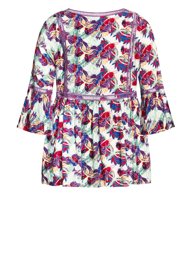 Boho Bell Sleeve Tier Sharkbite Hem Top image number null