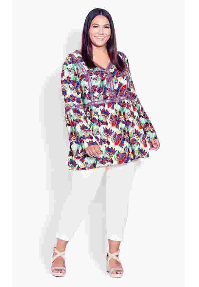 Boho Bell Sleeve Tier Sharkbite Hem Top image number 0
