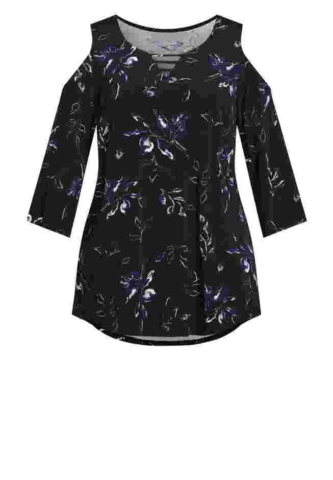 Cold Shoulder 3 Bar Print Top image number 2