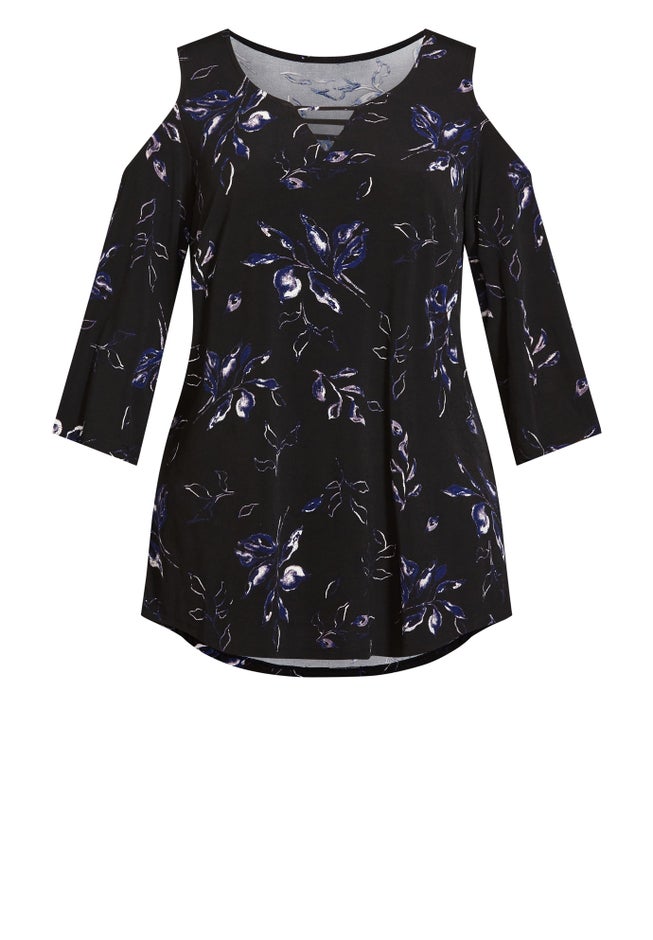 Cold Shoulder 3 Bar Print Top image number 2