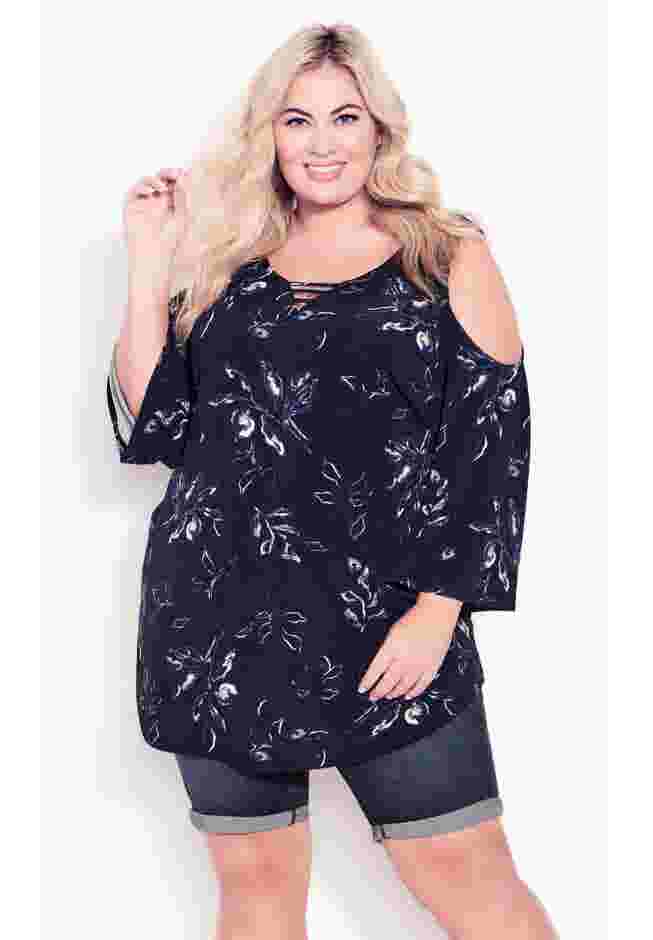 Cold Shoulder 3 Bar Print Top image number 3