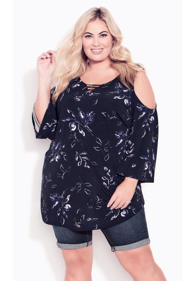 Cold Shoulder 3 Bar Print Top image number 3