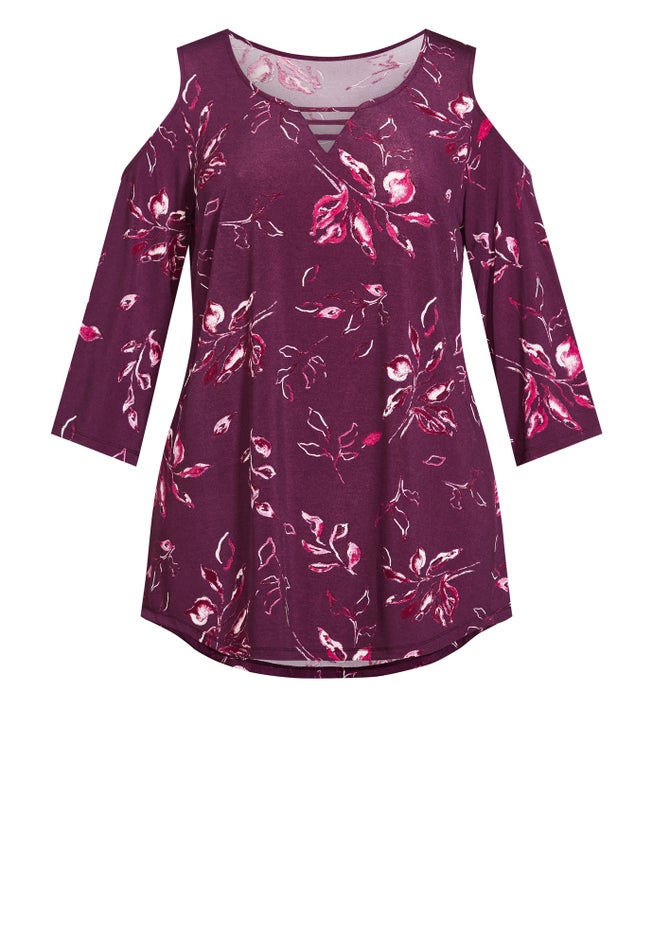 Cold Shoulder 3 Bar Print Top image number 2